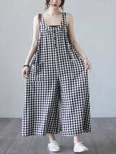 Literary Plaid Sleeveless Casual Loose Jumpsuit